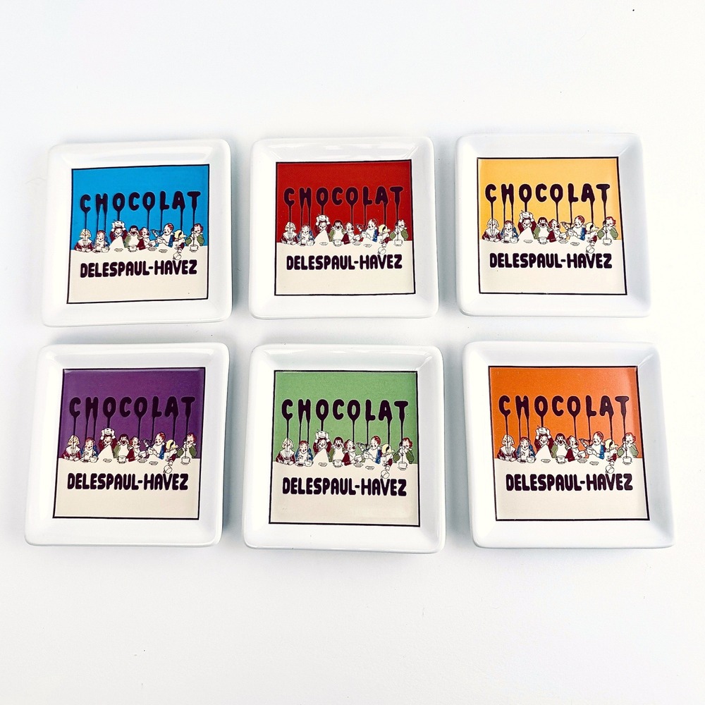 Pottery Barn French Cafe Ceramic Coasters Set 6 Chocolat Delespaul Box 2002